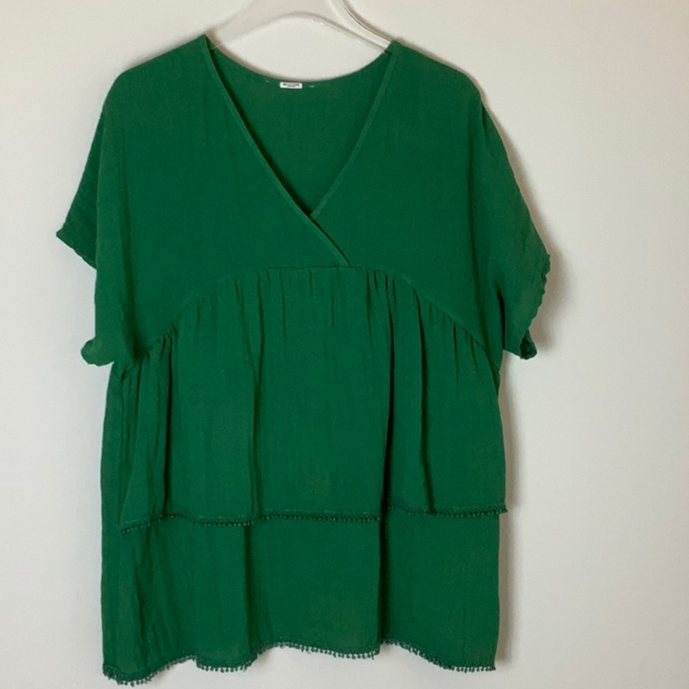 Boho Emerald green blouse V-neck
